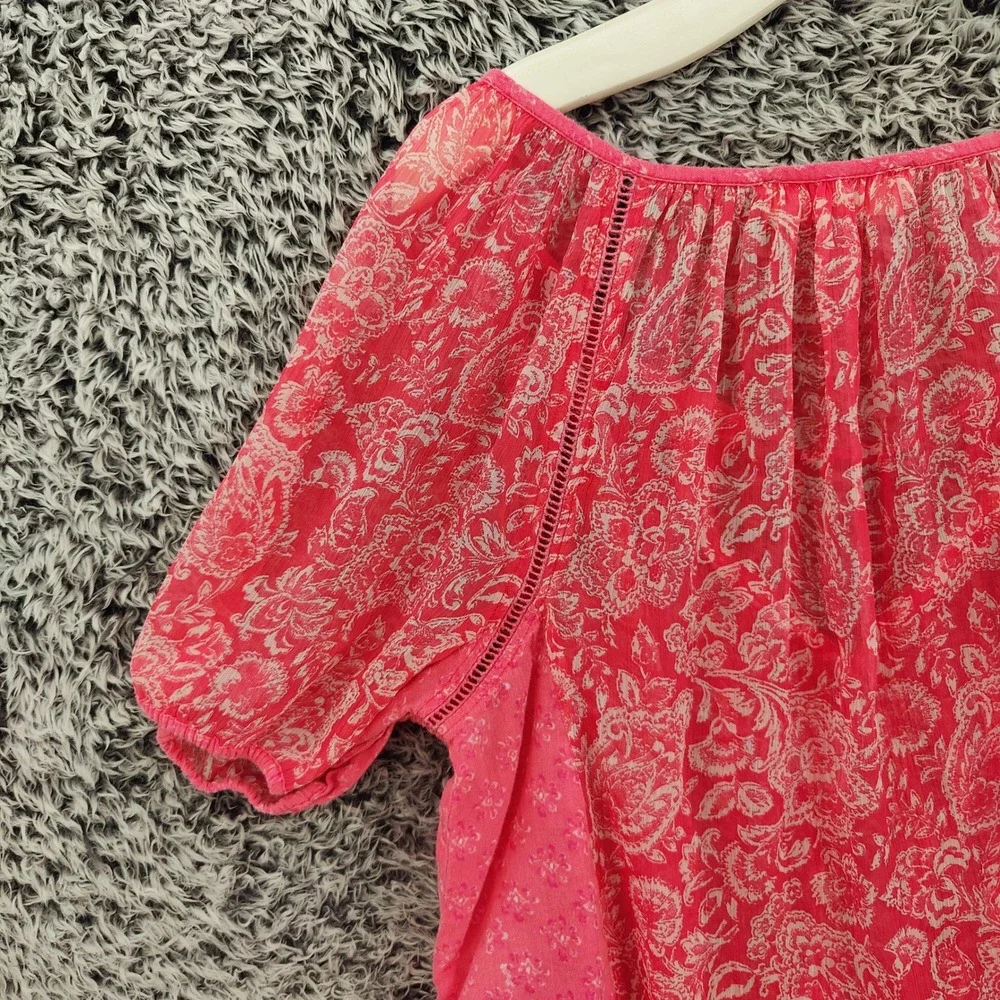 Abercrombie & Fitch Womens Boho Cottagecore Blouse M Pink Floral Peasant Top
